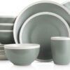 Stone Lain Serenity 16-Piece Stoneware Dinnerware, 2-Tone, Speckles, Green and Cream