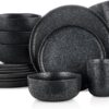 Stone Lain Tom Stoneware Reactive Glaze Dinnerware Set, 16-Piece Service for 4, Black-White