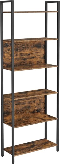 VASAGLE 6-Tier Bookshelf, Book Shelf, Industrial Bookcase, with Steel Frame, for Living Room, Home Office, Bedroom, 9.4 x 24.4 x 73 Inches, Rustic Brown and Black ULLS113B01