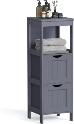 VASAGLE Bathroom Floor Cabinet, Bathroom Storage Organizer Rack Stand, Multifunctional Corner Unit, 2 Drawers, Grey UBBC042G01