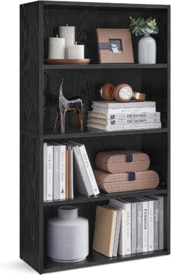 VASAGLE Bookshelf, 23.6 Inches Wide, 4-Tier Open Bookcase with Adjustable Storage Shelves, Floor Standing Unit, Ebony Black ULBC164T56