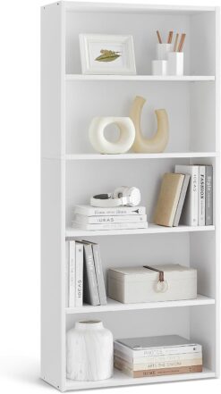VASAGLE Bookshelf, 23.6 Inches Wide, 5-Tier Open Bookcase with Adjustable Storage Shelves, Floor Standing Unit, Cloud White ULBC165T14