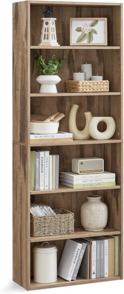 VASAGLE Bookshelf, 23.6 Inches Wide, 6-Tier Open Bookcase with Adjustable Storage Shelves, Floor Standing Unit, Camel Brown ULBC166T50