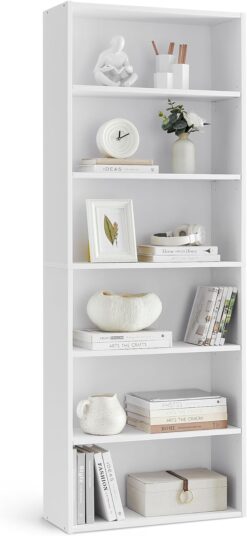 VASAGLE Bookshelf, 23.6 Inches Wide, 6-Tier Open Bookcase with Adjustable Storage Shelves, Floor Standing Unit, Cloud White ULBC166T14