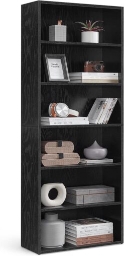 VASAGLE Bookshelf, 23.6 Inches Wide, 6-Tier Open Bookcase with Adjustable Storage Shelves, Floor Standing Unit, Ebony Black ULBC166T56