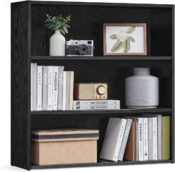 VASAGLE Bookshelf, 31.5 Inches Wide, 3-Tier Open Bookcase with Adjustable Storage Shelves, Floor Standing Unit, Ebony Black ULBC173T56