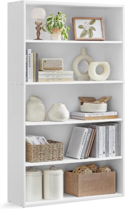 VASAGLE Bookshelf, 31.5 Inches Wide, 5-Tier Open Bookcase with Adjustable Storage Shelves, Floor Standing Unit, Cloud White ULBC175T14