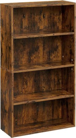 VASAGLE Bookshelf, 4-Tier Open Bookcase with Adjustable Storage Shelves, Floor Standing Unit, Rustic Brown ULBC164X01