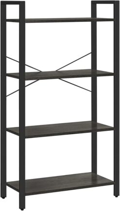 VASAGLE Bookshelf, 4-Tier Shelving Unit, Bookcase, Book Shelf, 11.8 x 25.9 x 47.2 Inches, for Home Office, Living Room, Charcoal Gray and Black ULLS060B04