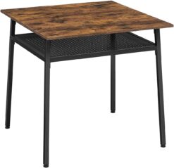 VASAGLE Dining Table, Square Office Desk with Storage Compartment, Industrial, 31.5 x 31.5 x 30.7 Inches,Brown