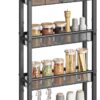 VASAGLE Slim Rolling Cart, 5-Tier Storage Cart, Narrow Cart with Handle, 5.1 Inches Deep, Metal Frame, for Kitchen, Dining Room, Living Room, Home Office, Rustic Brown and Black ULRC034B01