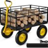 VEVOR Steel Garden Cart, Heavy Duty 1400 lbs Capacity, with Removable Mesh Sides to Convert into Flatbed, Utility Metal Wagon with 2-in-1 Handle and 15 in Tires, Perfect for Garden, Farm, Yard