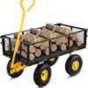 VEVOR Steel Garden Cart, Heavy Duty 500 lbs Capacity, with Removable Mesh Sides to Convert into Flatbed, Utility Metal Wagon with 180° Rotating Handle and 10 in Tires, Perfect for Farm, Yard