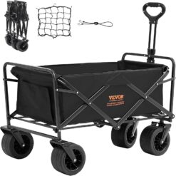 VEVOR Wagons Carts Foldable, 350lbs Heavy Duty Collapsible Beach Wagon with Big Wheels, Portable All Terrain Utility Wagon for Sports Camping Garden with Large Capacity & Drink Holder