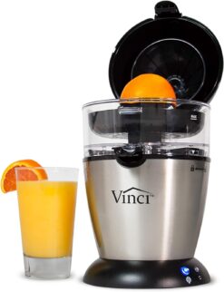 Vinci Hands Free Electric Citrus Juicer, 1-Button Juicer Machine, Orange Lime Grapefruit Lemon Squeezer, Easy to Clean Orange Juicer Squeezer, Black/Stainless Steel