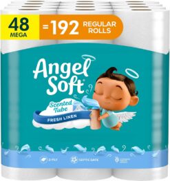 Angel Soft Toilet Paper with Fresh Linen Scented Tube, 48 Mega Rolls = 192 Regular Rolls, Soft and Strong Toilet Tissue