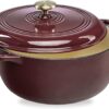 Best Choice Products 6 Quart Enamel Cast-Iron Round Dutch Oven, Family Style Heavy-Duty Pre-Seasoned Cookware for Home, Kitchen, Dining Room, Oven Safe w/Lid, Dual Handles - Cabernet Red
