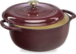 Best Choice Products 6 Quart Enamel Cast-Iron Round Dutch Oven, Family Style Heavy-Duty Pre-Seasoned Cookware for Home, Kitchen, Dining Room, Oven Safe w/Lid, Dual Handles - Cabernet Red