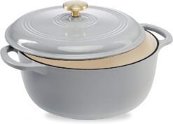 Best Choice Products 6 Quart Enamel Cast-Iron Round Dutch Oven, Family Style Heavy-Duty Pre-Seasoned Cookware for Home, Kitchen, Dining Room, Oven Safe w/Lid, Dual Handles - French Gray