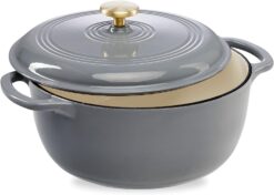 Best Choice Products 6 Quart Enamel Cast-Iron Round Dutch Oven, Family Style Heavy-Duty Pre-Seasoned Cookware for Home, Kitchen, Dining Room, Oven Safe w/Lid, Dual Handles - Graphite Gray