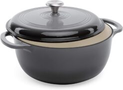 Best Choice Products 6 Quart Enamel Cast-Iron Round Dutch Oven, Family Style Heavy-Duty Pre-Seasoned Cookware for Home, Kitchen, Dining Room, Oven Safe w/Lid, Dual Handles - Gray