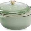 Best Choice Products 6 Quart Enamel Cast-Iron Round Dutch Oven, Family Style Heavy-Duty Pre-Seasoned Cookware for Home, Kitchen, Dining Room, Oven Safe w/Lid, Dual Handles - Sage Green