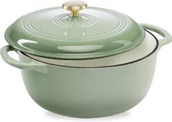Best Choice Products 6 Quart Enamel Cast-Iron Round Dutch Oven, Family Style Heavy-Duty Pre-Seasoned Cookware for Home, Kitchen, Dining Room, Oven Safe w/Lid, Dual Handles - Sage Green