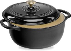 Best Choice Products 7.5 Quart Enamel Cast-Iron Round Dutch Oven, Family Style Heavy-Duty Pre-Seasoned Cookware for Home, Kitchen, Dining Room, Oven Safe w/Lid, Dual Handles - Black Licorice