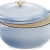 Best Choice Products 7.5 Quart Enamel Cast-Iron Round Dutch Oven, Family Style Heavy-Duty Pre-Seasoned Cookware for Home, Kitchen, Dining Room, Oven Safe w/Lid, Dual Handles - Cornflower Blue