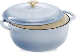 Best Choice Products 7.5 Quart Enamel Cast-Iron Round Dutch Oven, Family Style Heavy-Duty Pre-Seasoned Cookware for Home, Kitchen, Dining Room, Oven Safe w/Lid, Dual Handles - Cornflower Blue