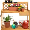 Best Choice Products Outdoor Garden Potting Bench, Wooden Workstation Table w/Cabinet Drawer, Open Shelf, Lower Storage, Lattice Back - Natural