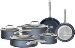 Bialetti Fry Pan, 10-Piece Sapphire Cookware Set, Gray