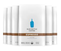 Blue Bottle Whole Bean Organic Coffee, Espresso, Dark Roast, 12 Ounce bag (Pack of 6)