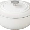 EDGING CASTING Cast Iron Dutch Ovens With Lid Dual Handle Enameled Dutch Oven, 3.5 Quart, White