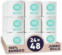 Cloud Paper Bamboo Toilet Paper - 24 Rolls Of Septic Safe Organic Toilet Paper - 3-ply, 300 Sheets Per Roll - PFAs Free, FSC Certified, Plastic & Chemical Free - For Home, Boat, & RV Use