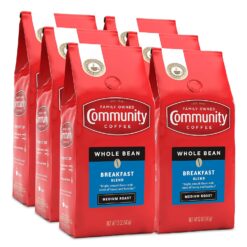 Community Coffee Breakfast Blend Whole Bean Coffee, Medium Roast, 72 Ounce (12 Ounce Bags, Pack of 6)