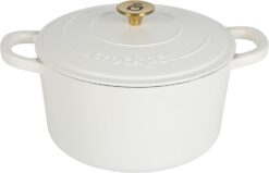 Crock Pot Artisan 5-Quart Round Dutch Oven - Matte Linen White w Gold Knob