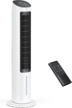 Dreo Evaporative Air Cooler, 40” Cooling Fans that Blow Cold Air, 2023 Upgrade with 80° Oscillating, Removable Water Tank, Ice Packs, Remote Control, 4 Speeds, 7H Timer, Swamp Cooler for Bedroom