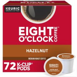 Eight O'Clock Coffee Hazelnut, Keurig Single Serve K-Cup Pods, Medium Roast, 72 Count (6 Packs of 12)