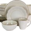 Elama Embossed Scalloped Stoneware Dinnerware Dish Set, 16 Piece, Ivory