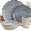 Elama Round Stoneware Luxurious Mellow Dinnerware Dish Set, 16 Piece, Speckle Powder Blue and White