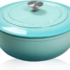 Enameled Cast Iron Dutch Oven 5 Quart, Round dutch ovens Pot with Lid Suitable For Bread Baking, Peacock Blue