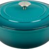 Enameled Cast Iron Dutch Oven Pot with Lid, 5 Quart, Round Dutch Ovens, Bread Oven Dual Handles, for Sourdough Bread Baking, Oven Safe up to 500°F, Darkcyan