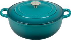 Enameled Cast Iron Dutch Oven Pot with Lid, 5 Quart, Round Dutch Ovens, Bread Oven Dual Handles, for Sourdough Bread Baking, Oven Safe up to 500°F, Darkcyan