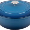 Enameled Cast Iron Dutch Oven Pot with Lid, 5 Quart, for Sourdough Bread Barking, Round Dutch Ovens Dual Handle, Oven Safe up to 500°F, Lake Blue