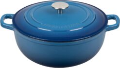 Enameled Cast Iron Dutch Oven Pot with Lid, 5 Quart, for Sourdough Bread Barking, Round Dutch Ovens Dual Handle, Oven Safe up to 500°F, Lake Blue