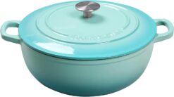 Enameled Cast Iron Dutch Oven with Lid, Bread Oven Dual Handle, Cookware Pot, Suitable For Bread Baking, 3.5 Quart, Peacock Blue