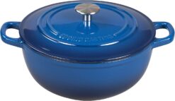 Enameled Cast Iron Dutch Oven with Lid, Dual Handle Cast Iron Cookware Pot, Bread Oven, Suitable For Variety Stovetops, Indigo