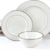Famiware Aurora Plates and Bowls Sets, 12 Piece Dinnerware Sets, Dishes Set for 4, Irregular Stoneware Plate Set, Reactive Glaze, Microwave & Dishwasher Safe, Scractch-resistant, Pearl White