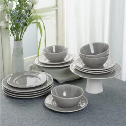 Famiware Aurora Plates and Bowls Sets, 12 Piece Dinnerware Sets, Dishes Set for 4, Irregular Stoneware Plate Set, Reactive Glaze, Microwave & Dishwasher Safe, Scractch-resistant, Slate Gray